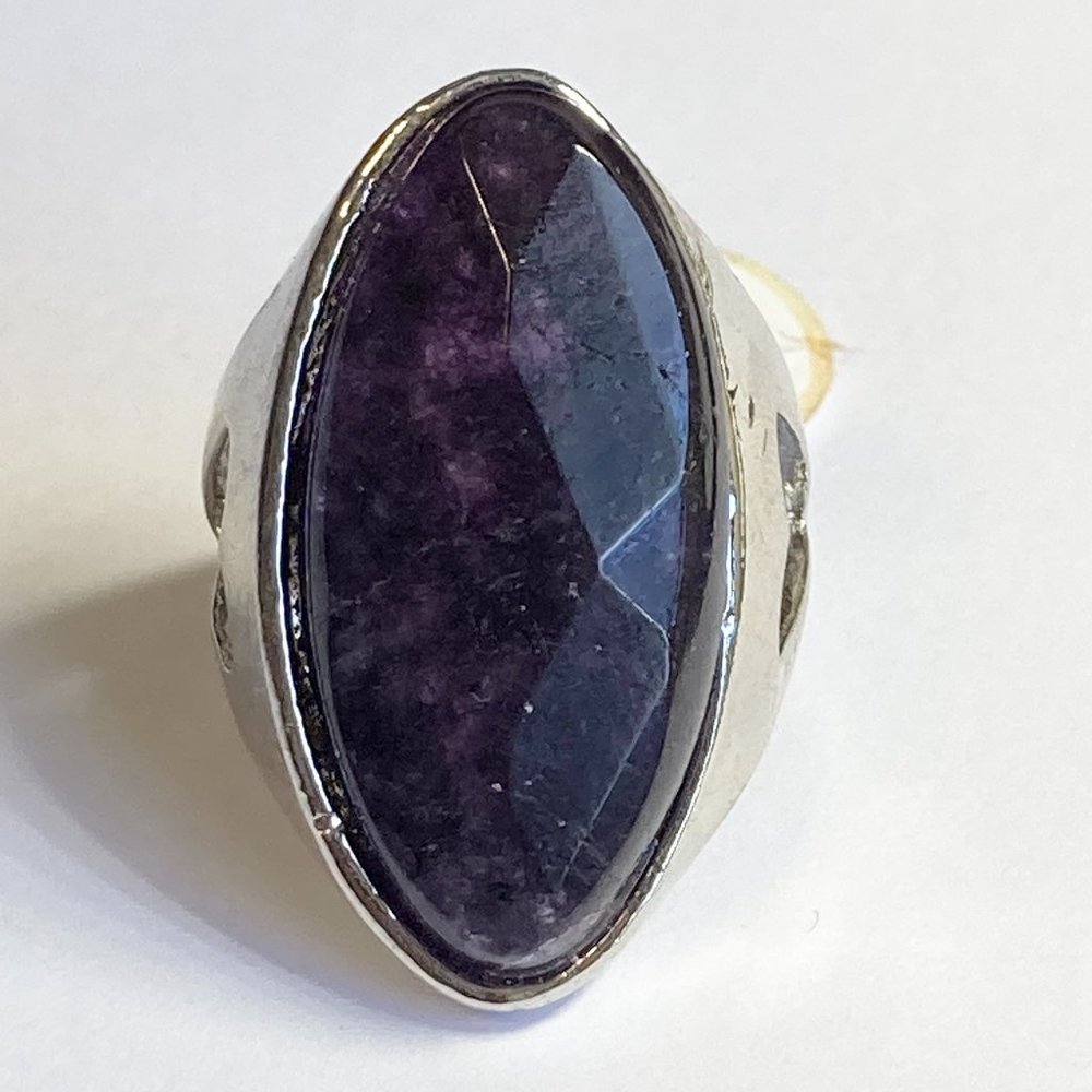 Vintage Purple Amethyst Cocktail Ring Heart Chunky Raw Stone Silver Sz 6 8 9 10